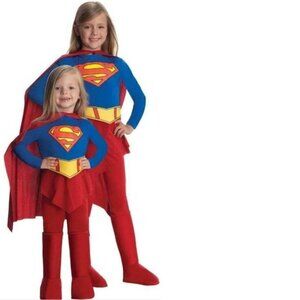Toddler Supergirl Halloween Costume 2/4 Jumpsuit, Cape, Boot Tops, Belt 5 Pc